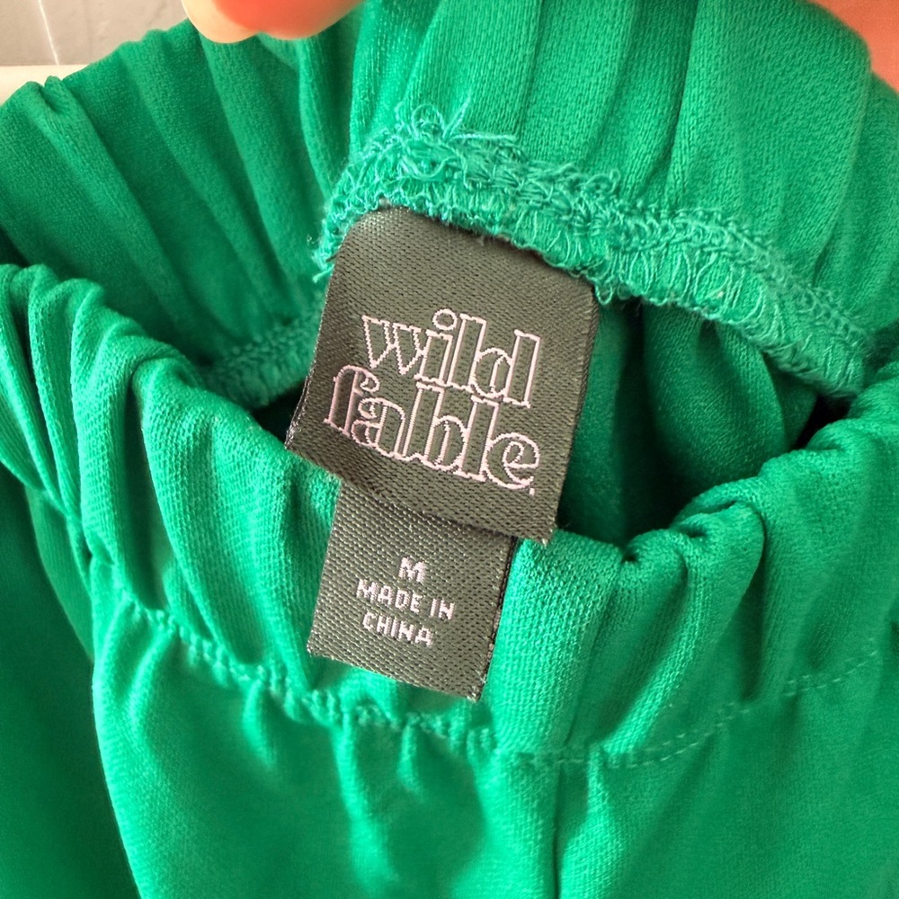 wild fable Emerald Green Elastic Waist Pants with Ribbed Waistband - Picture 2 of 3